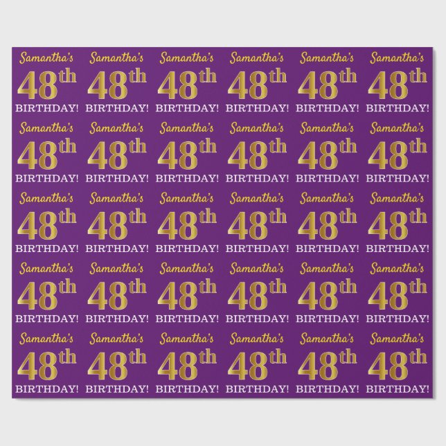 Lila, Imitation Guld Se "48:e BIRTHDAY" Presentpapper (Platt)