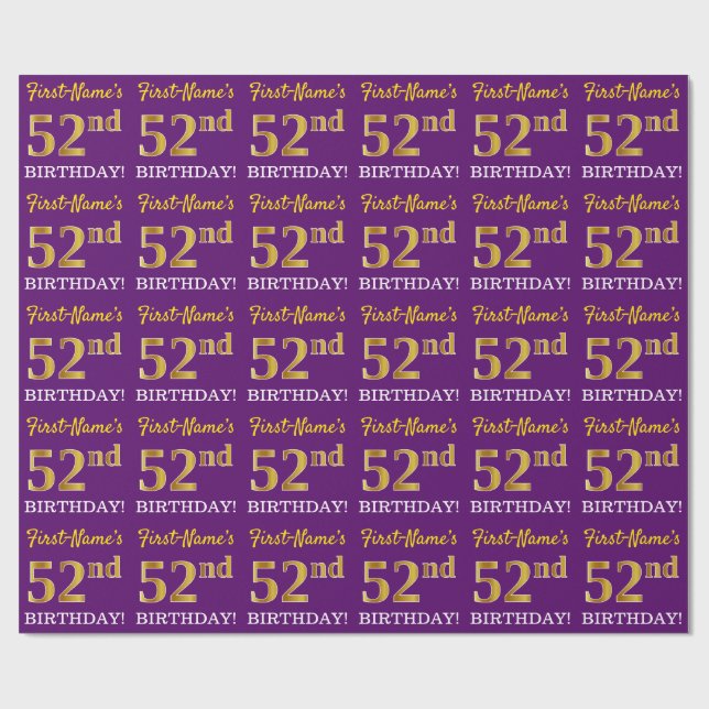 Lila, Imitation Guld Se "52:a BIRTHDAY" Presentpapper (Platt)