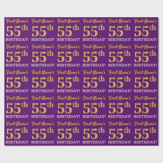 Lila, Imitation Guld Se "55:e BIRTHDAY" Presentpapper (Platt)