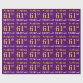 Lila, Imitation Guld Se "61:a BIRTHDAY" Presentpapper