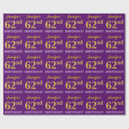 Lila, Imitation Guld Se "62:a BIRTHDAY" Presentpapper