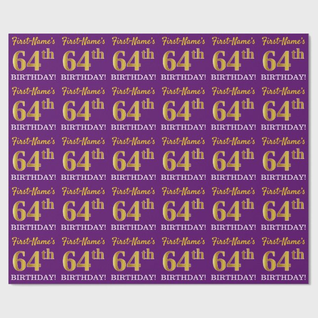 Lila, Imitation Guld Se "64:e BIRTHDAY" Presentpapper (Platt)
