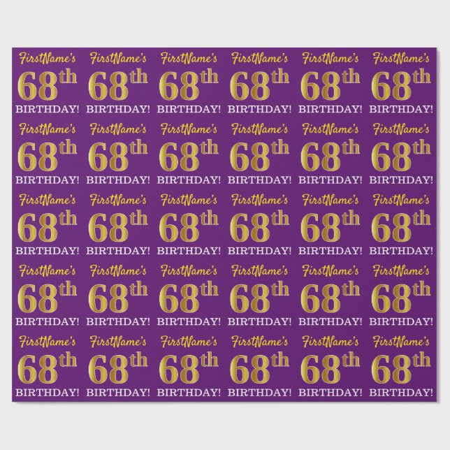 Lila, Imitation Guld Se "68:e BIRTHDAY" Presentpapper (Platt)