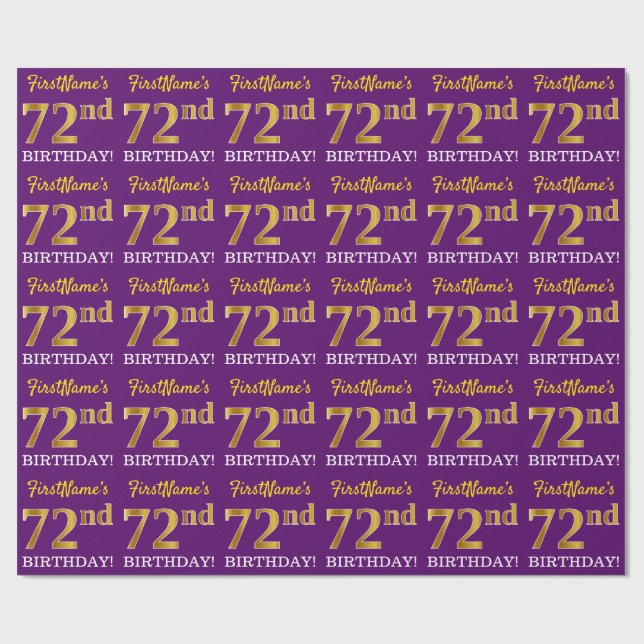 Lila, Imitation Guld Se "72:a BIRTHDAY" Presentpapper (Platt)