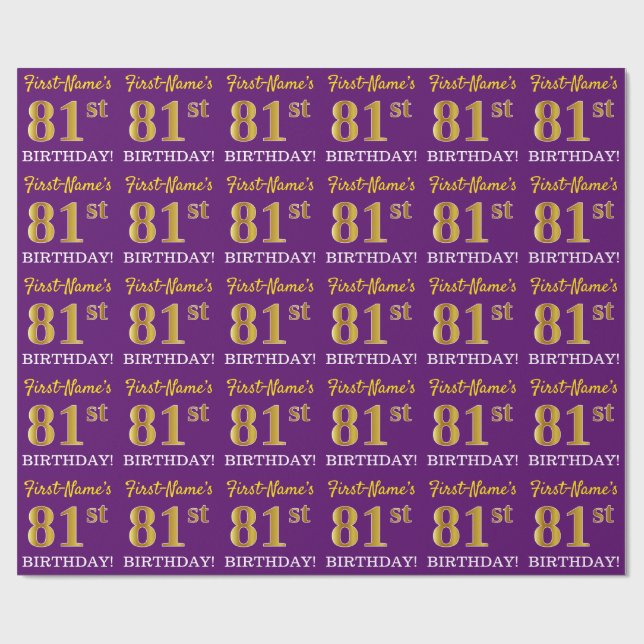 Lila, Imitation Guld Se "81:a BIRTHDAY" Presentpapper (Platt)