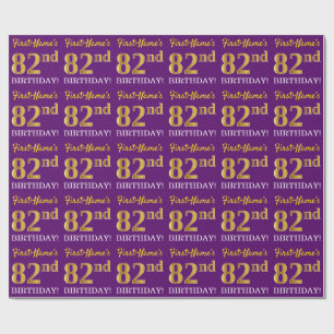 Lila, Imitation Guld Se "82:a BIRTHDAY" Presentpapper