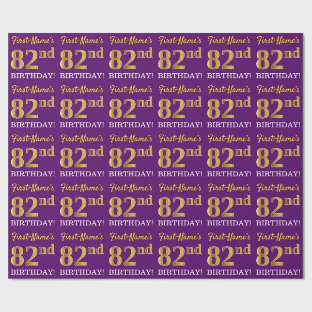 Lila, Imitation Guld Se "82:a BIRTHDAY" Presentpapper (Platt)
