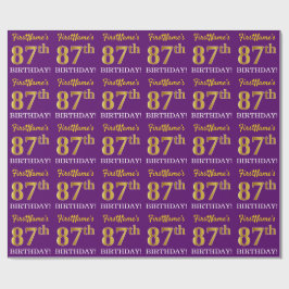 Lila, Imitation Guld Se "87:e BIRTHDAY" Presentpapper