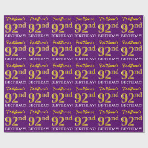 Lila, Imitation Guld Se "92:a BIRTHDAY" Presentpapper