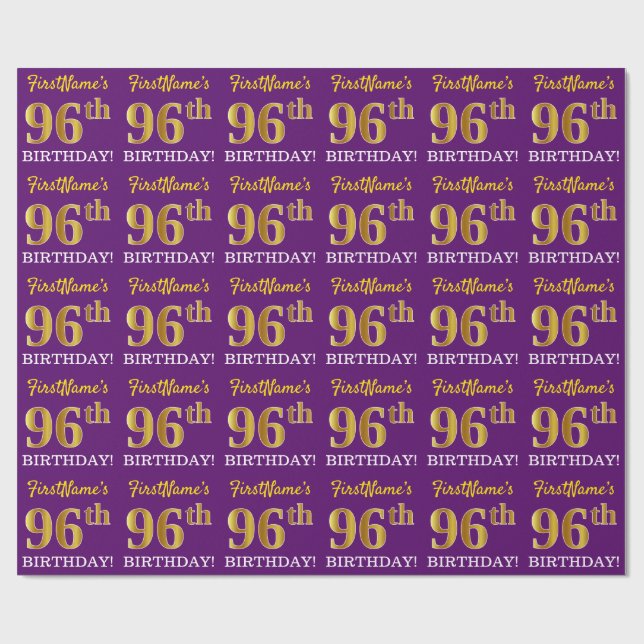 Lila, Imitation Guld Se "96:e BIRTHDAY" Presentpapper (Platt)