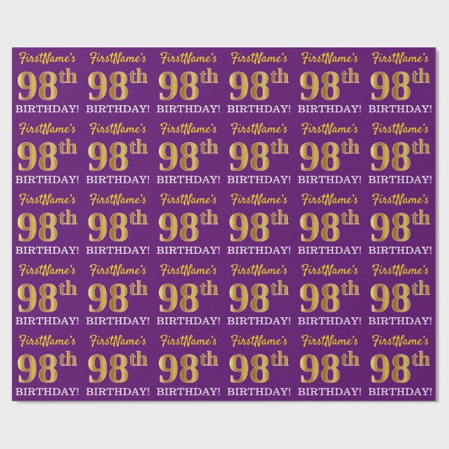 Lila, Imitation Guld Se "98:e BIRTHDAY" Presentpapper (Platt)