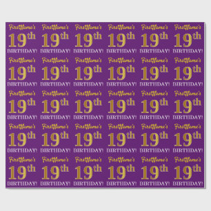 Lila, Imitation Guld titta "19:e BIRTHDAY" Presentpapper