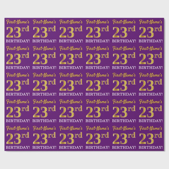 Lila, Imitation Guld Titta "23:e BIRTHDAY" Presentpapper (Platt)