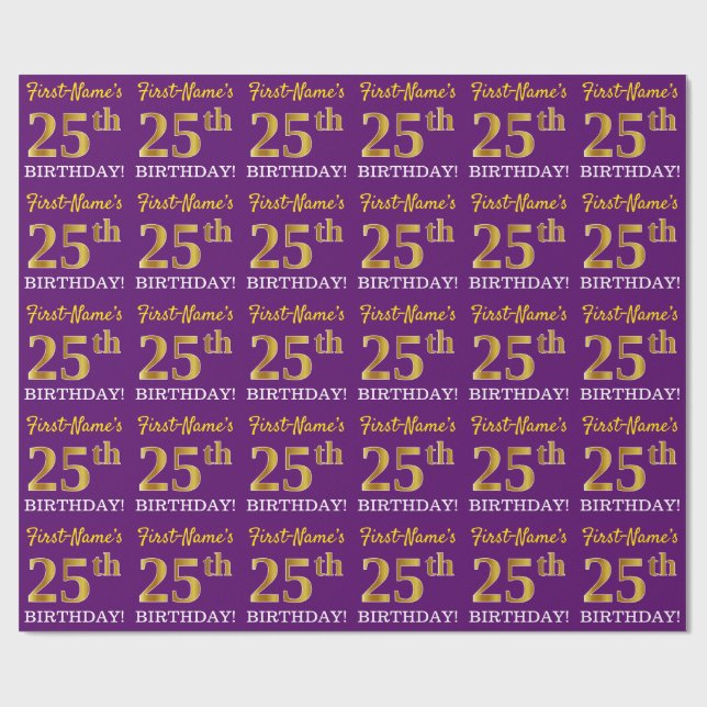 Lila, Imitation Guld Titta "25:e BIRTHDAY" Presentpapper (Platt)