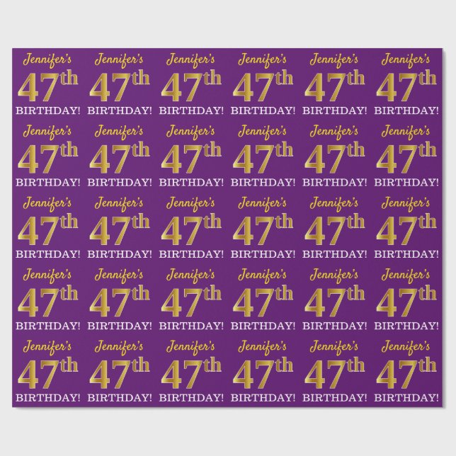Lila, Imitation Guld Titta "47:e BIRTHDAY" Presentpapper (Platt)