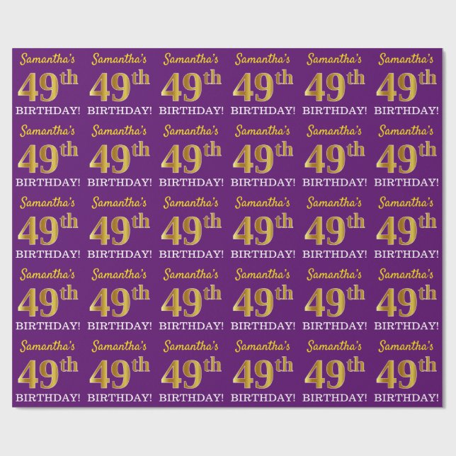 Lila, Imitation Guld Titta "49:e BIRTHDAY" Presentpapper (Platt)