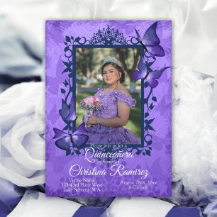 Lila, inbjudan till Blue Butterfly Quinceanera Qui