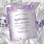 Lila-inbjudan till silver vid födelsedagstidningen flygblad<br><div class="desc">Observera att inbjudan är papper och mycket tunn. Kuvert ingår inte. Om du vill ha mer omfattande inbjudningar (samma design) kan du besöka vår butik. En giftig och feminin 21:a (eller någon ålder) födelsedagsfest inbjudan. På framsidan: En trendig faux silver tittar bakgrund. Dekorerad med mörkens lila och violet faux glitter,...</div>