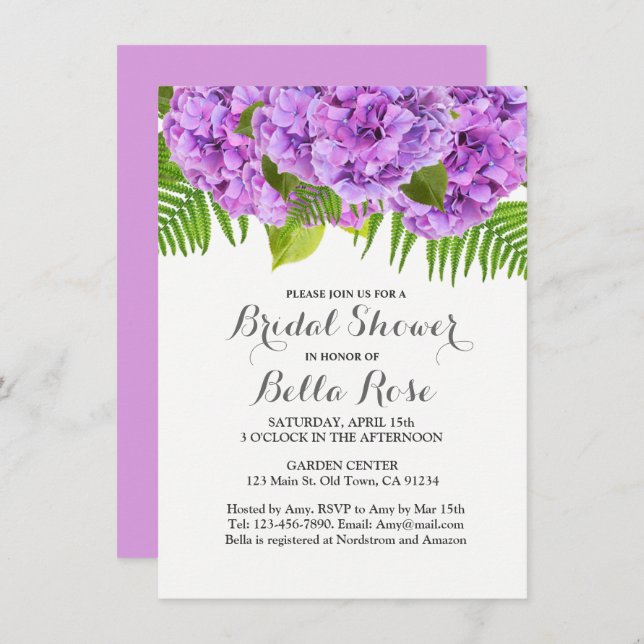 Lila inbjudningskort för möhippan (Fram/baksida)