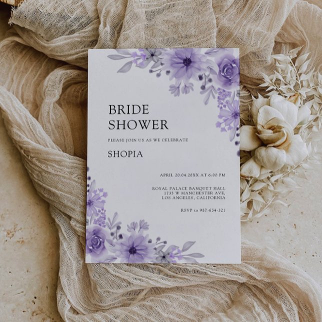 Lila Inbjudningskort för möhippan (Purple Bridal Shower Invitation)