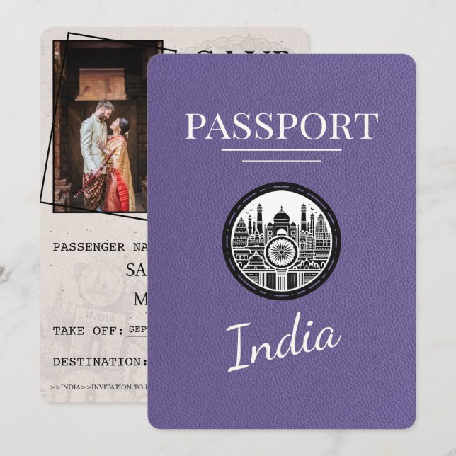 Lila Indien Pass Save The Date Spara Datumet (Fram/baksida)