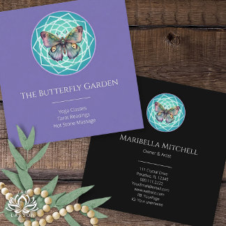 Lila Indigo Butterfly Mystical Mandala Turcos Fyrkantigt Visitkort