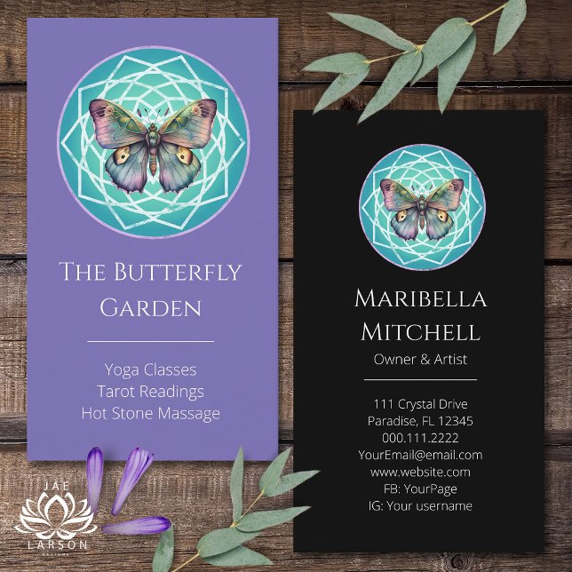Lila Indigo Butterfly Mystical Mandala Turcos Visitkort (Skapare uppladdad)