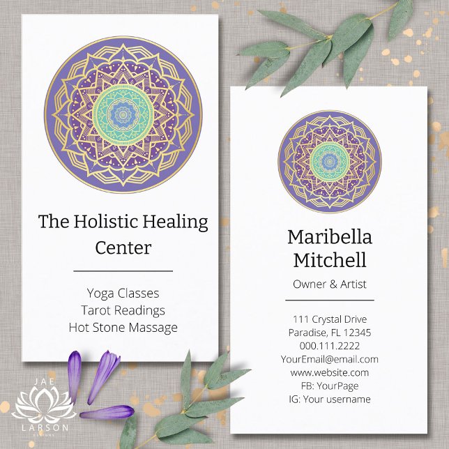 Lila Indigo Guld Turquise Mandala Metaphysical Visitkort (Skapare uppladdad)
