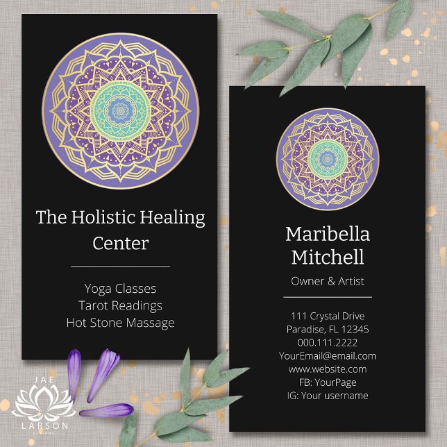 Lila Indigo Guld Turquise Mandala Metaphysical Visitkort (Skapare uppladdad)