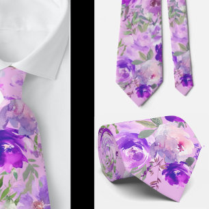 Lila Indigo Lavendel Rosor Blommig Halsduk Slips