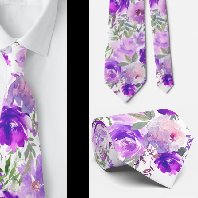 Lila Indigo Lavender Ro Blommigt Neck Tie Slips (Skapare uppladdad)