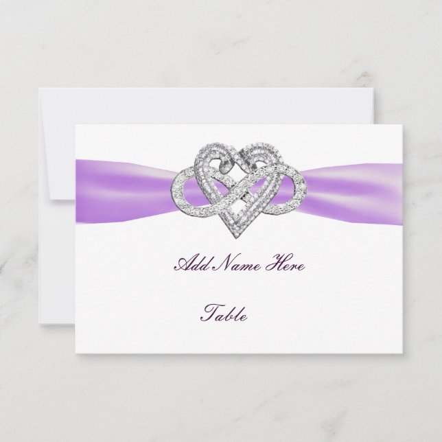 Lila Infinity Heart Bröllop Bord Place Card Inbjudningar (Framsida)