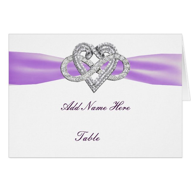 Lila Infinity Heart Bröllop Bord Place Card OBS Kort (Framsidan Horizontal)