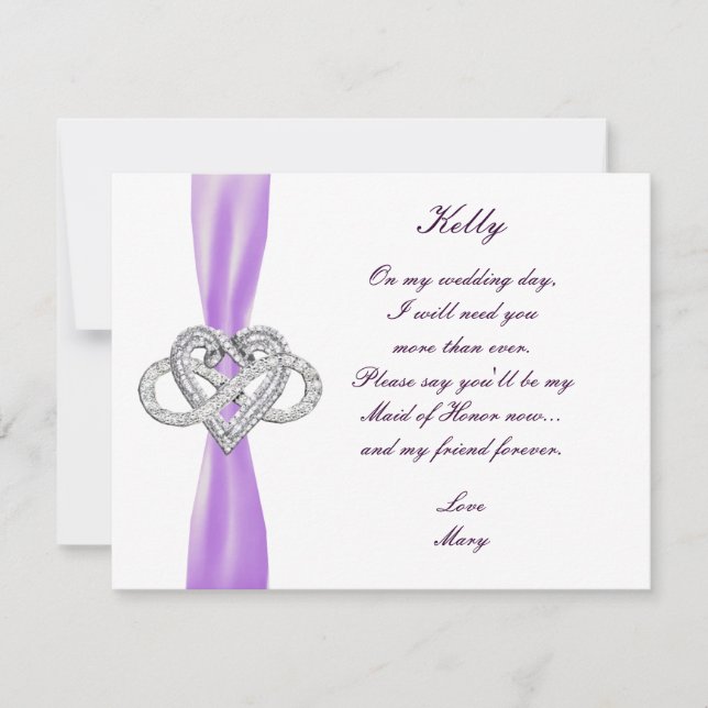 Lila Infinity Heart Maid of honor Card Inbjudningar (Framsida)