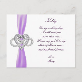 Lila Infinity Heart Maid of honor Card Inbjudningar