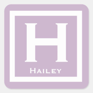 Lila Initial Namn Kids Girl Party Back to school Fyrkantigt Klistermärke
