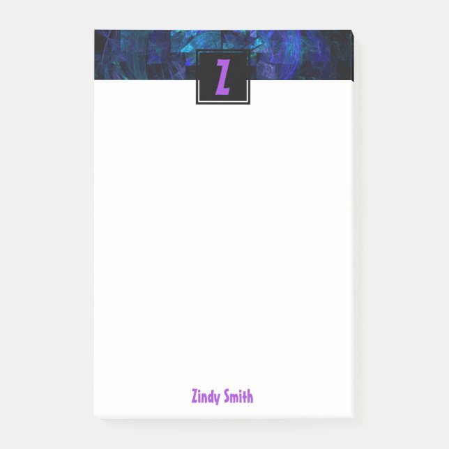 Lila Inledande Brev monogram över ljusblått Post-it Block (Framsida)