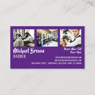 Lila inramad barberarstångsbild visitkort