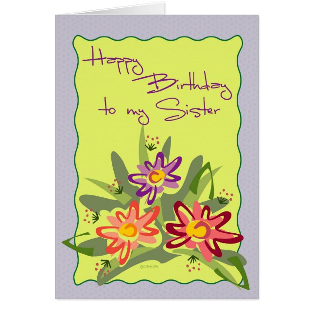 Lila inramade Blommor-BDSis Hälsningskort (Framsidan)