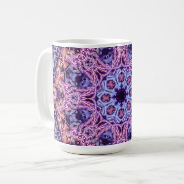 Lila Intricate Alien Kaleidoscopic Mandala Kaffemugg (Framsida vänster)
