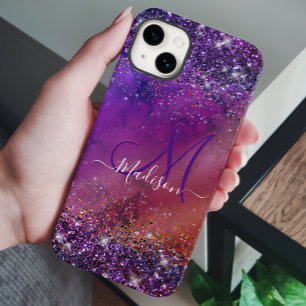 Lila iridescent borstad metall glitter monogram n