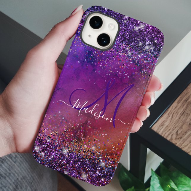 Lila iridescent borstad metall glitter monogram n (Skapare uppladdad)