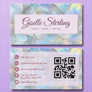 Lila Iridescent Opal Stone QR Code Lavender Visitkort