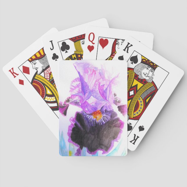 Lila Iris Akvarell Blomma Blommig Födelsedag Casinokort (Baksidan)