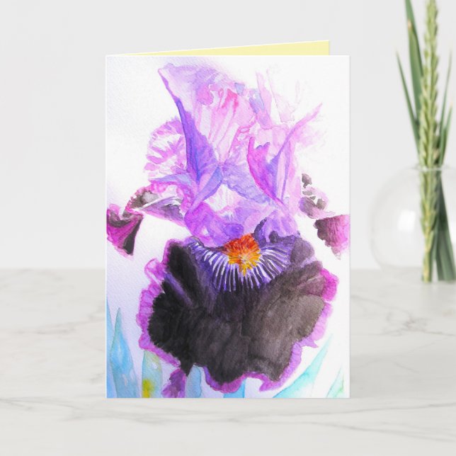 Lila Iris Akvarell Blomma Blommig Födelsedag Kort (Framsida)
