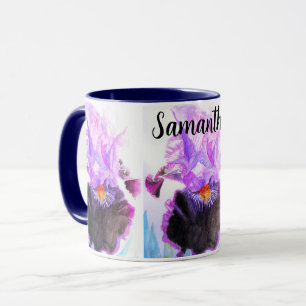 Lila Iris Akvarell Blomma Blommig Målning Mugg