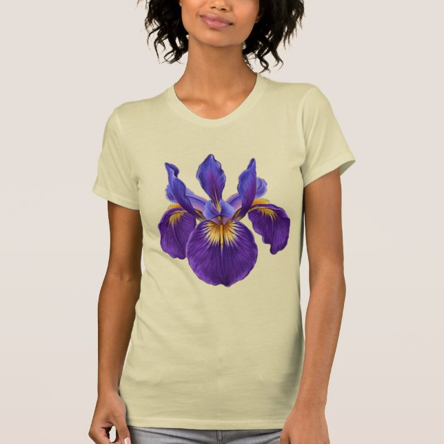 Lila Iris Akvarell Blomma T-Shirt  (Framsida)