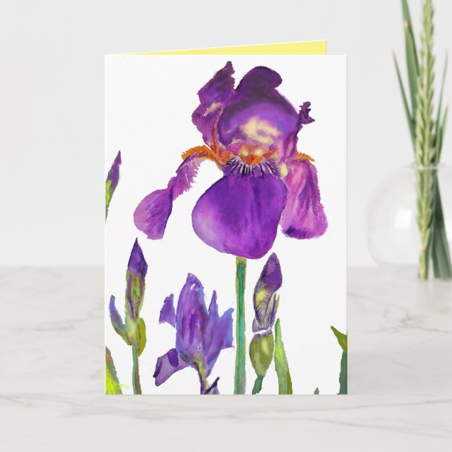 Lila Iris Akvarellmålning blommor Kort (Framsida)