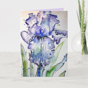 Lila Iris Akvarellmålning blommor Kort