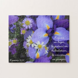 Lila Iris, Bible Verse om Hope, Romans 12:12 Pussel